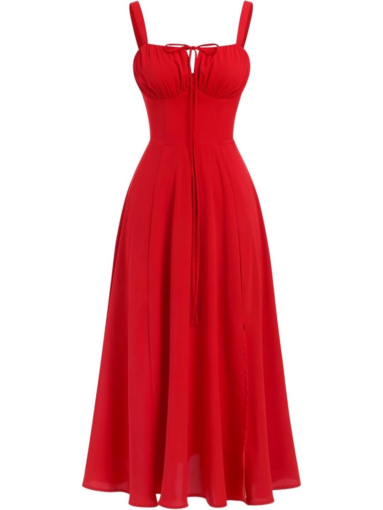 Floral Corset Dress | Formal Cocktail Sundress With Split Thigh & Spaghetti